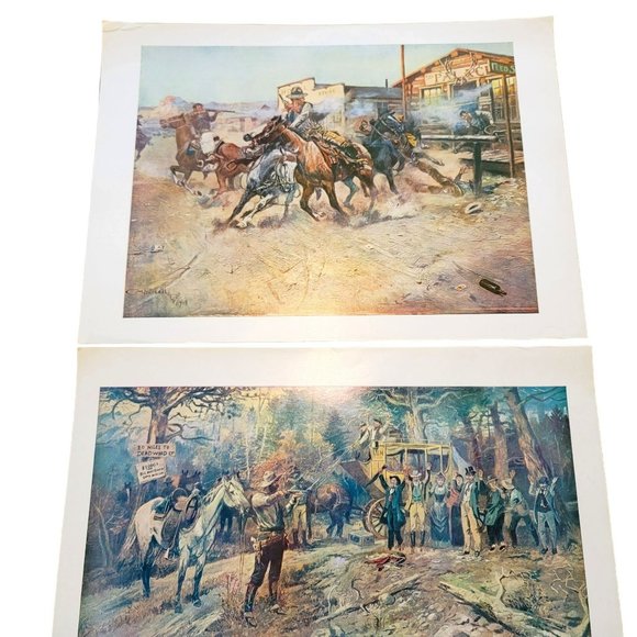 Charles M. Russell Art Prints The Hold Up + Smoke of a 45 Vintage Western LI511 - Picture 2 of 9